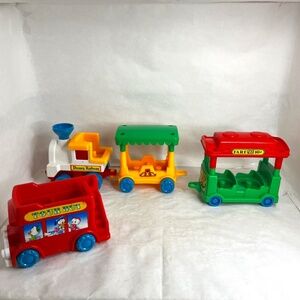 Vintage Disney Railway Train wtih Engine, 2 RailCars, and Bus/ 90s Disney Train